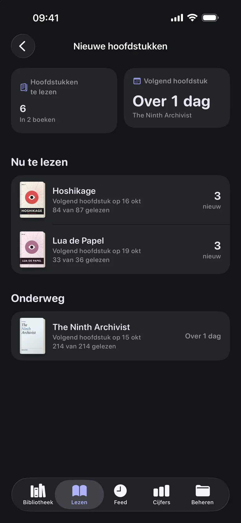 Nieuwe hoofdstukken in donkere modus: wachtende hoofdstukken in twee series en wanneer het volgende komt.